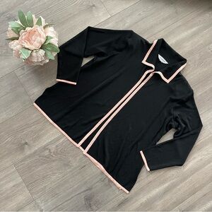 New Misook Black Pink Trim Cardigan Sweater 1‎ Petite